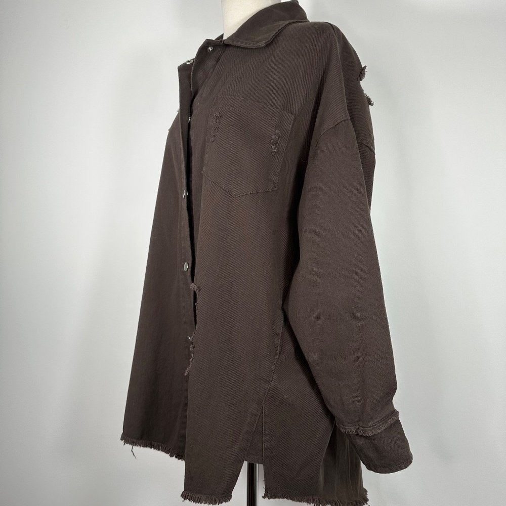 Blue B. Collection Street Wear Brown Shacked Snap Button Shirt Women Size S NWT - Picture 3 of 13